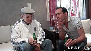 Young Brunette Gets Her Delicate Pussy Dicked By Grandpa In Mfm Threesome