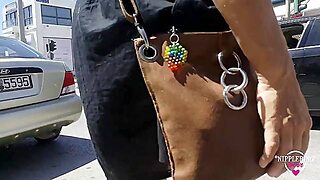 Nippleringlover Going Shopping Flashing Pierced Twat Outdoors On Public Stores And Crowded Streets