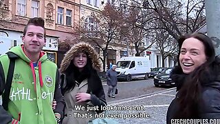 Czech Brunette Hair Is Having A Casual Three-Some With Allies In The Midst Of The Day