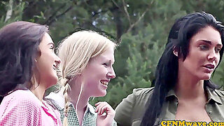 Femdoms Stroking Cfnm Marionette Outdoors In Gang