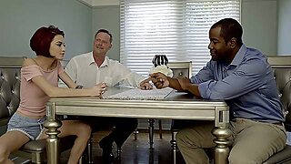 Petite Brunette Tries To Outstand The Force Of Her Stepdad's Cock