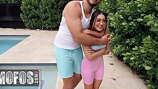 Petite Girl And Huge Man Playing Naughty By The Pool