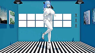 Naked Dancing Beautiful Blonde Girl. Huge Breasts