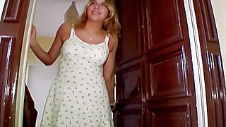 A Beautiful And Horny German Blonde Using Her Glass Dong