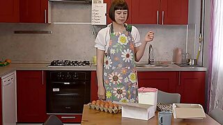 Watch Horny Solo Girl Sandy Chees Pleasuring Her Pussy In The Kitchen
