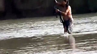 Big Boob Indian In River Bath