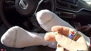 Pies Feet Foot, Fumando En El Coche