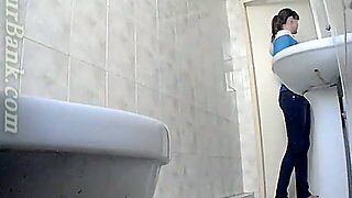 Blonde Young Babe In The Toilet Room Filmed Nude From Behind