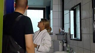 German Skinny Housewife Seduces Beefy Repairman With Huge Dick