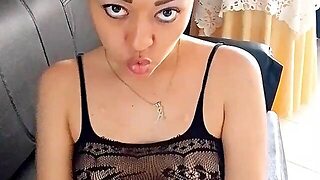 Asian In Sexy Lingerie Does A Dance, Masturbates Her Pussy And Loves Thick And Long Cock