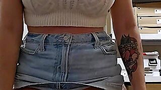 Hot Mom Rides Dick While Clothed In Back Of Store At Work, Almost Caught By Customer.