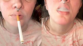 Brunette Babe Smoking Flirtatiously