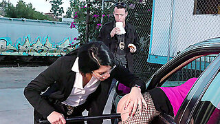 Offcer Gina Valentina Puts Her Baton In And Out Victoria June's Pussy