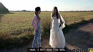 Horny Bride Ran Away From The Wedding And Showed Her Natural Tits To Strangers In The Field 18 Min