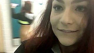 Big-Ass Schoolgirl's Strip Tease And Pussy Play In A Public Bathroom