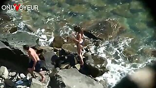 Beach Voyeur. Horny Teen Chick Rides Her Boyfriend On The Beach