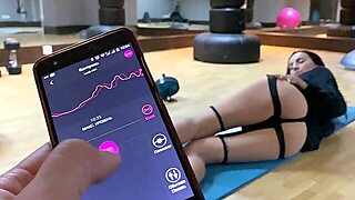 Athletic Brunette Gets Her Muff Stimulated By Remote Vibrator In Gym Solo