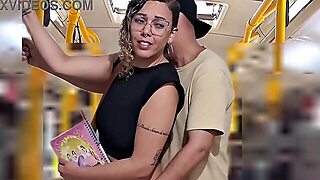 Slutty Student Gets Cumshot In Public On The Bus