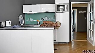 キッチン, おばあさん, 濡れ, 熟女