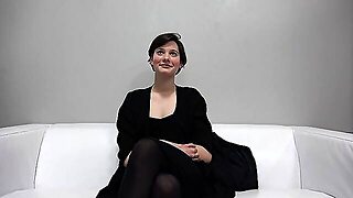 Short Haired Brunette Is About To Make Her First Porn Video And Earn Some Cash