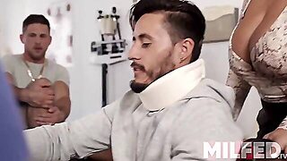 Busty Mature Stepmom Fucks Another Patient While Her Stepson Is In Treatment
