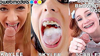 Braces And Blowjobs Compilation - 3 Cuties With Braces Huge Cock Pov Blowjob And Cum Swallows - Volu