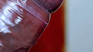 Closeup- Desi Bhabhi Condom Blowjob! Cum In Condom With Red Lipstic