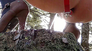 With A Leash In Ass Hot Milf A Is Led Into The Outdoor Pissing