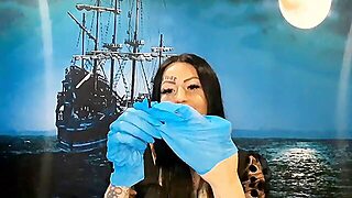Glove Fetish. Domme Nika Puts On Medical Gloves And Tears Them With Her Lengthy Plows. Latex Gloves