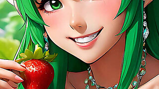 Ai Nude Art - Cartoon Style Nude Adult Woman Eating Strawberry