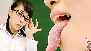 Thick Spit Hits Hard. Soaked Tongue Lingers. Teacher Tomoka Akari, Mouth Wide Open, Feeds You... And