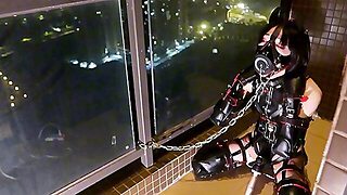 Femboy Puppy Balcony Training Â€“ Steel Hook Gag, Max Vibrator Sleeve & Electro Plug Endurance Chall