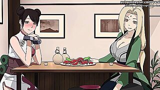 Naruto: Kunoichi Trainer - Tsunade And Tenten Handjob And Foot Job In Public Restaurant - Naruto Hen