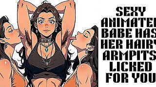 Sexy Animated Hairy Anime Babe Gets Her Sexy Muscled Armpits Licked By Two Kinky Fetish Girls