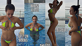 Bikini, Spit On Boobs, Ahegao, Butt Tease In A Public Pool