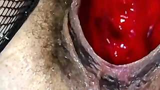 Mommys Alone Time With My Big Red Dildo - Deep Insertion In Hairy Pussy & Creamy Finish