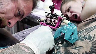 Big Boobed Tattoo Girl Gets Anal Fuck During A Tattoo Session - Gaping And Atm