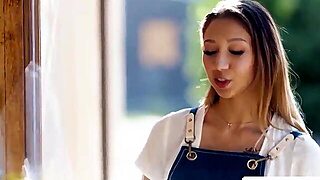 Nice-Looking Honey Mae Milano Is Relaxing When That Babe Hears The Doorbell Ring And Opens Charming 