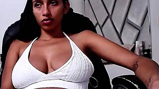 Busty Curly Brunette With Big Boobs Fucks On Couch