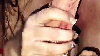 Aged Woman In Her Forties Masturbates Her Massive Tits And Sucks On A Sex Tool.