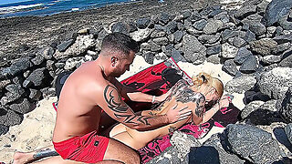 German Couple Has Hot Beach Session With A Blonde Milf