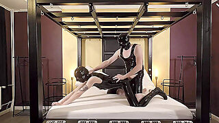 Hot Loving Couple In Black Latex Catsuits Fuck And Suck