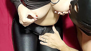 My Big-Ass Wife In Leather Plays With Nipple Sucking