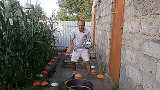 Malvina The Sexy Cat And I Play Barrel Ball In The Backyard