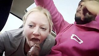 Skinny Tik Tok Babe Blows Muscular Guy's Long Cock In The Car