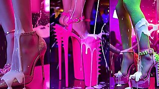 Hot Legs Gets Her High-Heeled Shoes All Covered In Cum As She's