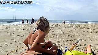 Beach Milf Gives Big Cock Handjob And Cums With It