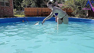 プール, ビキニ, 豊満, ソロ