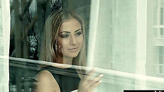 Sexy Blonde Fingers Her Shaved Pussy To A Powerful Orgasm