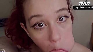 Redhead Gives Suck Off Until She Swallows Cum